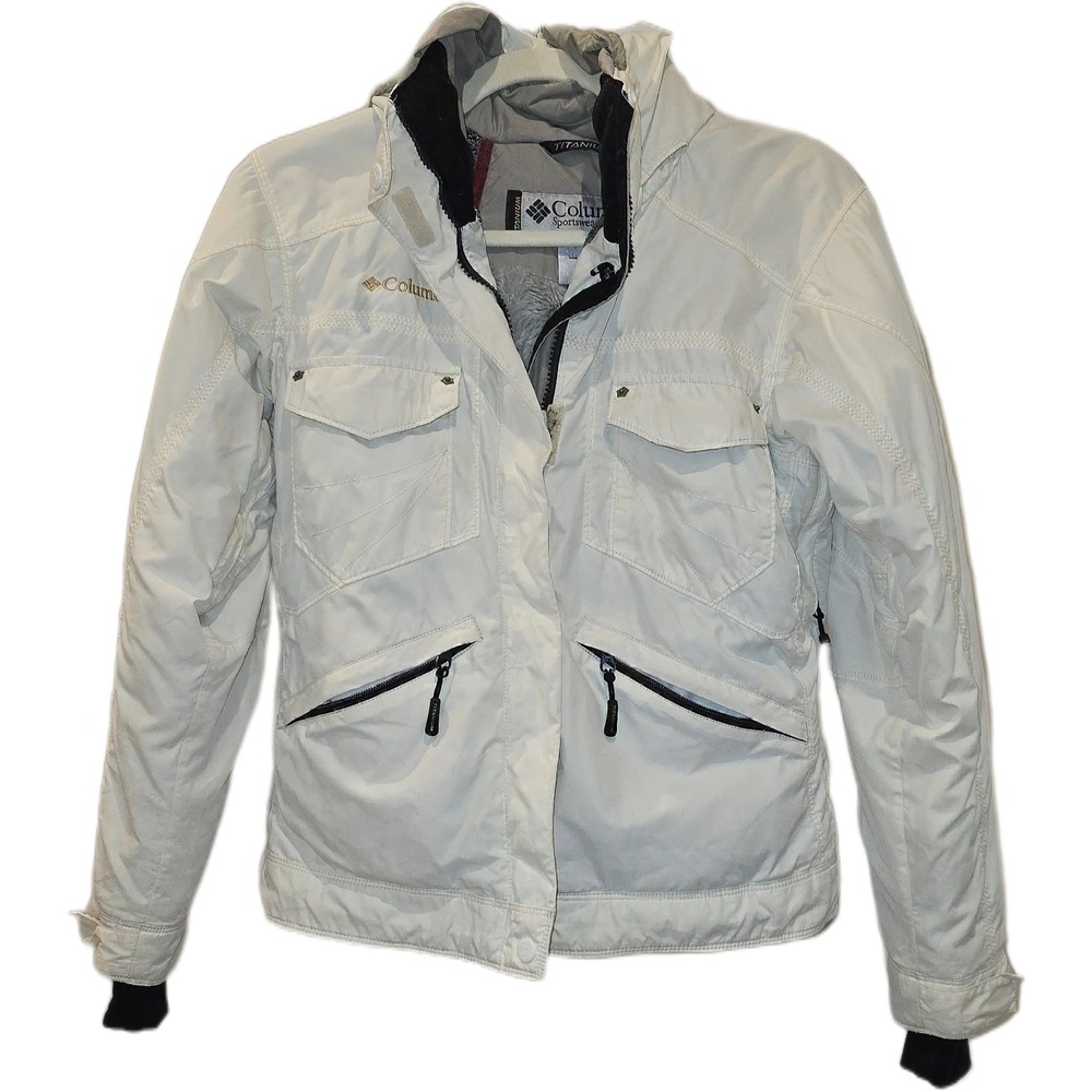 Columbia Titanium Womens Ski Jacket Small White Hooded Fleece‎ Lined SL5041